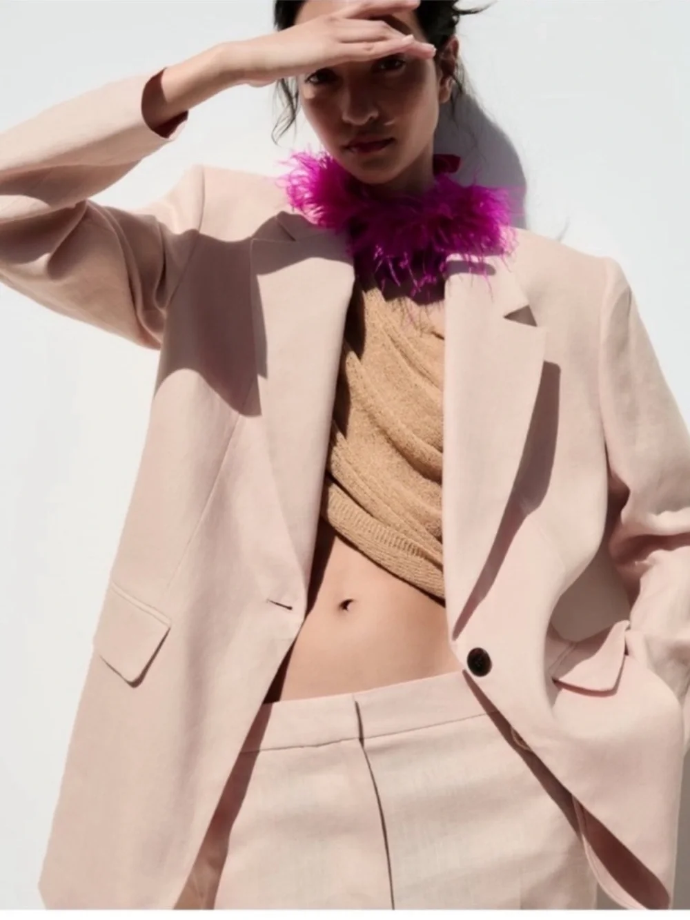 ZARA 2Piece Linen Wide Keg Pants and One Button Blazer Pant set, Medium